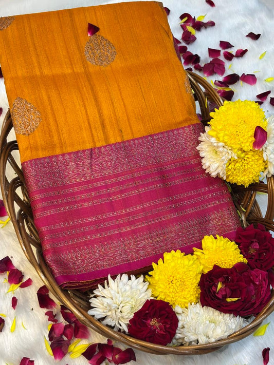 Rust Gold Banarasi Pure Tussar Georgette Saree