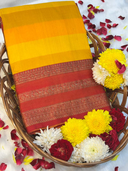 Yellow Banarasi Pure Tussar Georgette Saree