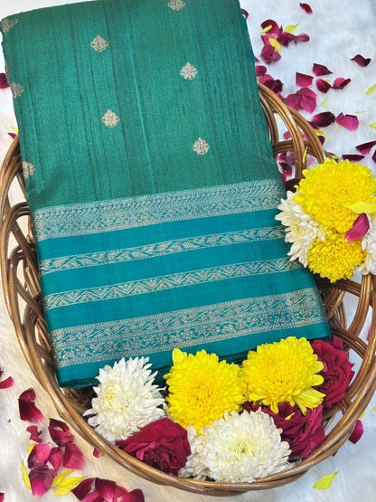 Teal Green Banarasi Pure Tussar Georgette Saree