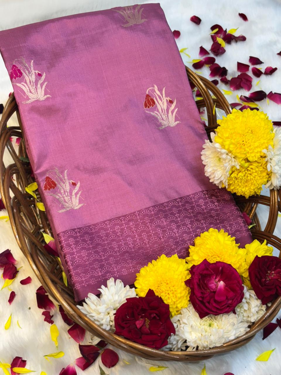 Rose Pink Vintage Handwoven Banarasi Pure Silk Saree
