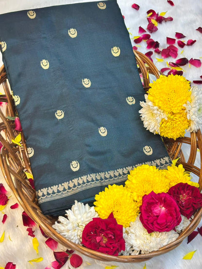 Pure Mashru Handwoven Silk Saree –  Deep Teal Blue Silk Saree Elegance