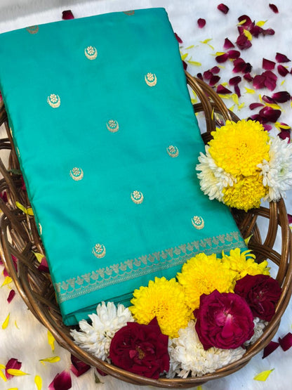 Pure Mashru Handwoven Silk Saree –  Sea Blue Elegance