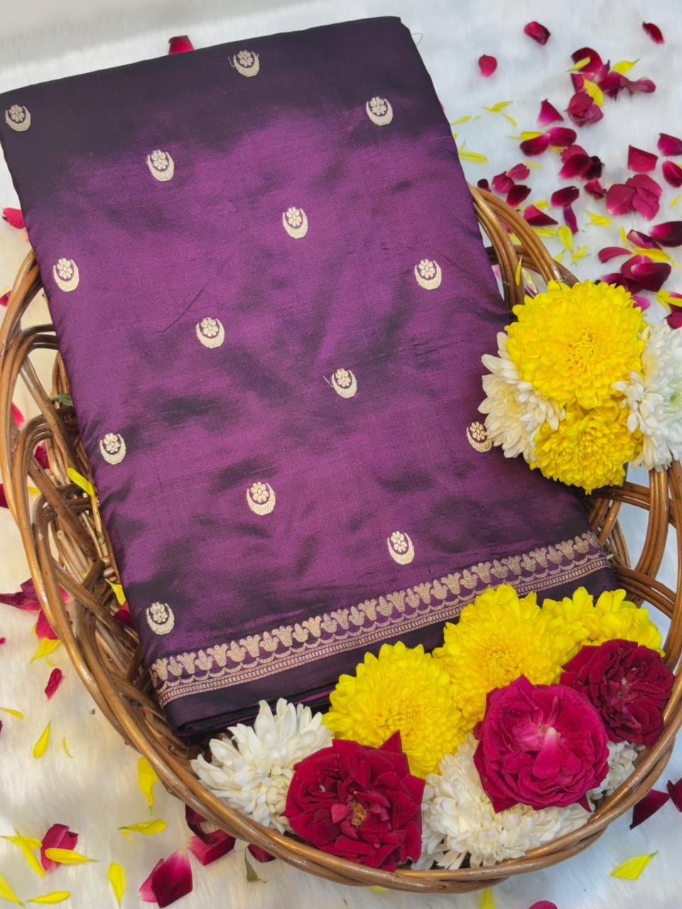 Pure Mashru Handwoven Silk Saree – Wine Elegance