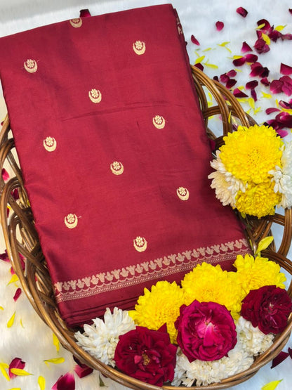 Pure Mashru Handwoven Silk Saree – Maroon Elegance