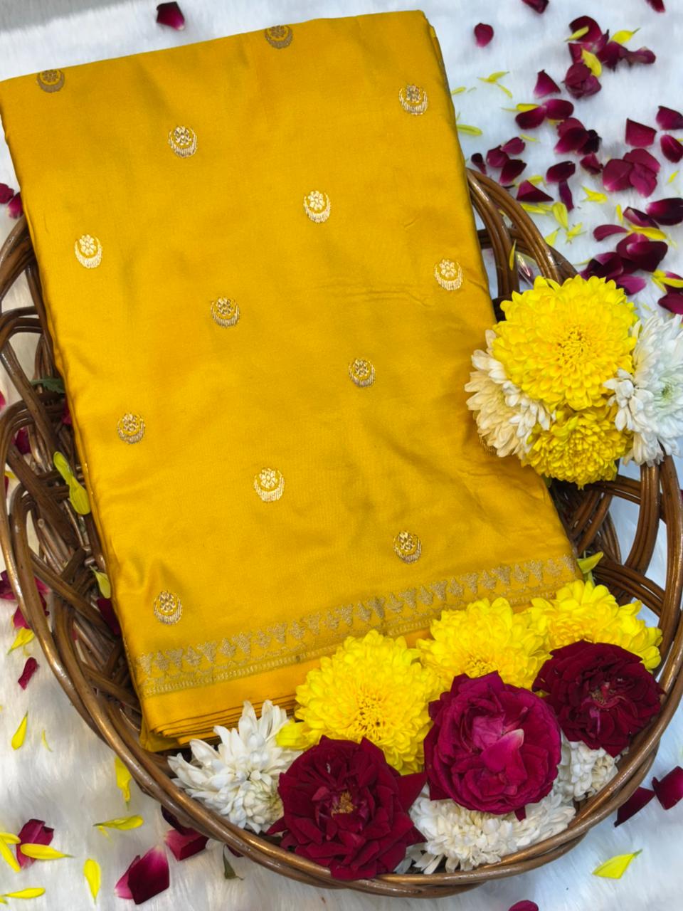 Pure Mashru Handwoven Silk Saree – Yellow Elegance