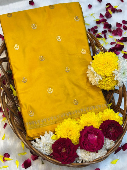 Pure Mashru Handwoven Silk Saree – Yellow Elegance