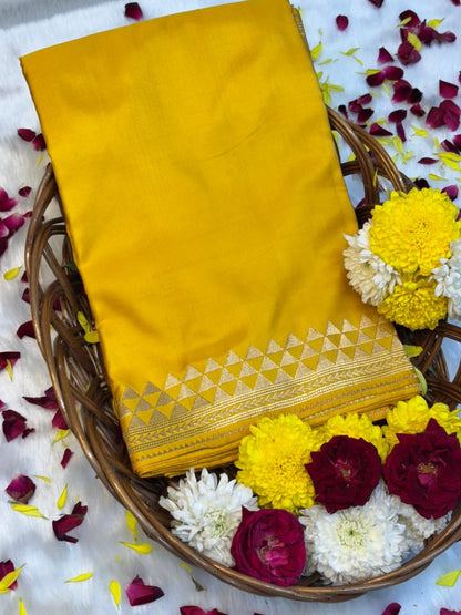 Pure Mashru Handwoven Silk Saree – Yellow Elegance