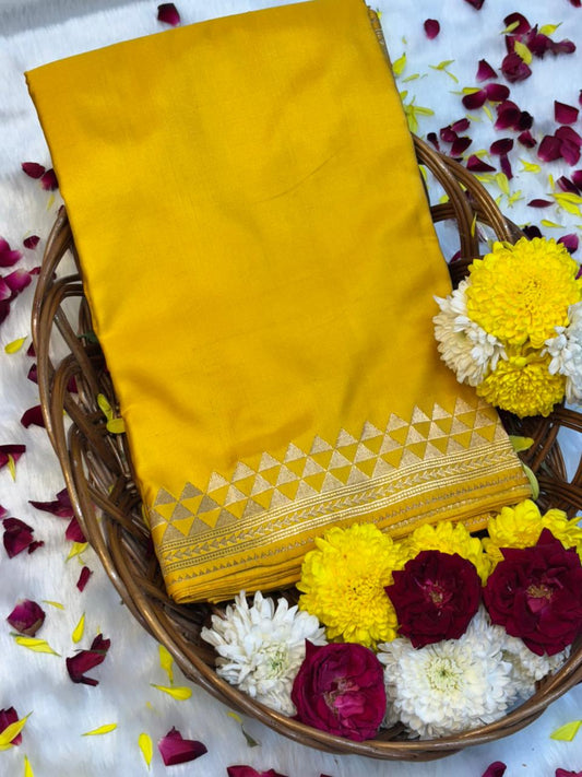 Pure Mashru Handwoven Silk Saree – Yellow Elegance
