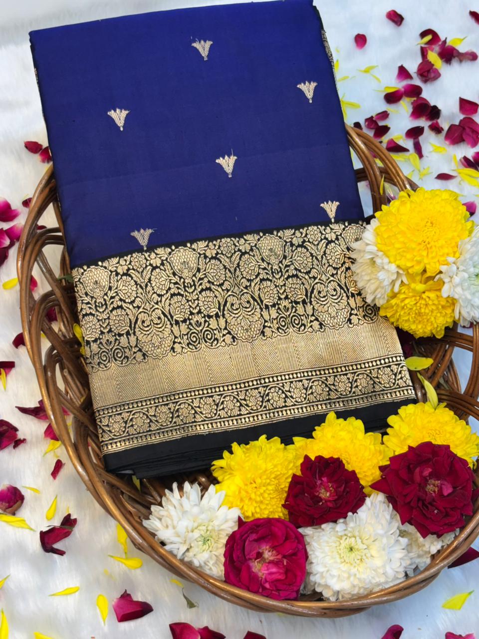 Pure Mashru Handwoven Silk Saree – Royal Blue Elegance