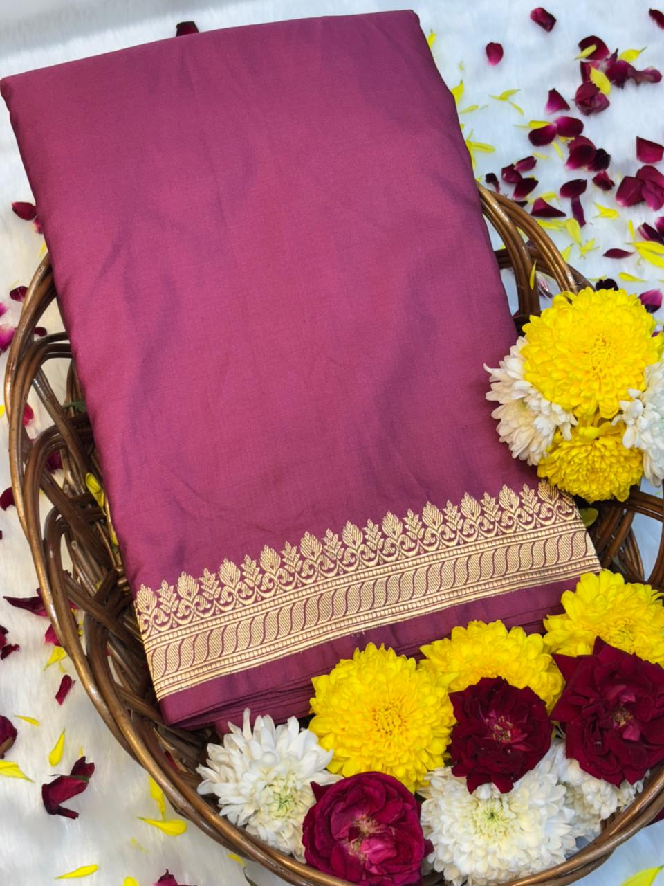 Pure Mashru Handwoven Silk Saree –  Rose Pink Elegance