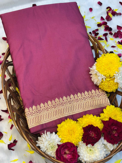 Pure Mashru Handwoven Silk Saree –  Rose Pink Elegance