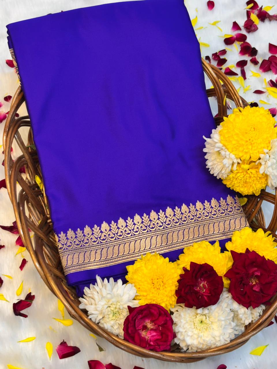 Pure Mashru Handwoven Silk Saree – Royal Blue  Elegance