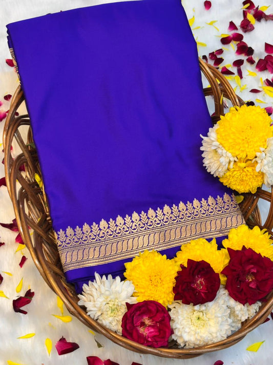 Pure Mashru Handwoven Silk Saree – Royal Blue  Elegance