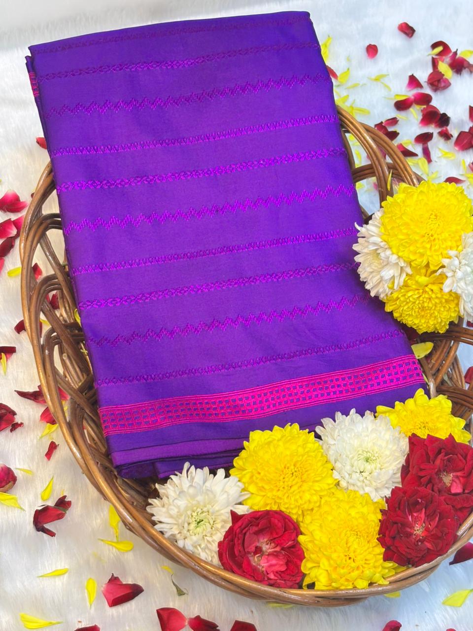 Pure Banarasi Tanchui Handwoven Silk Saree –  Purple Elegance