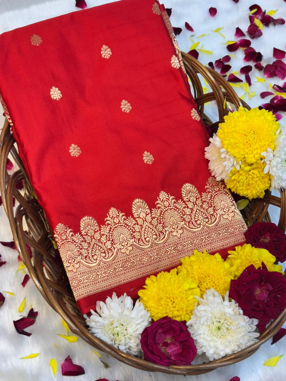 Pure Mashru Handwoven Silk Saree –  Red Elegance
