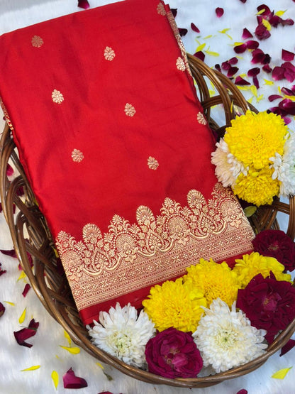 Pure Mashru Handwoven Silk Saree –  Red Elegance