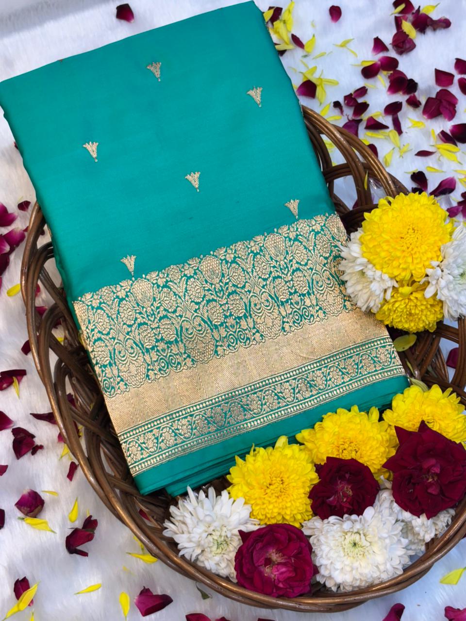 Pure Mashru Handwoven Silk Saree –  Sea Green Elegance