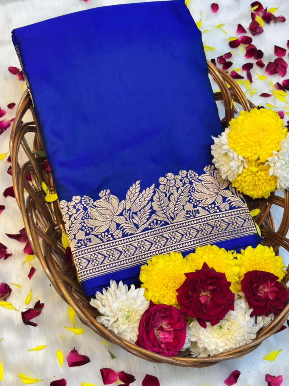 Pure Mashru Handwoven Silk Saree – Royal Blue Elegance