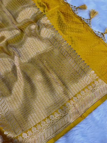Pure Mashru Handwoven Silk Saree – Yellow Elegance