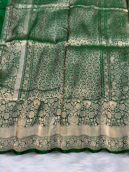Pure Mashru Handwoven Silk Saree – Bottle Green Elegance